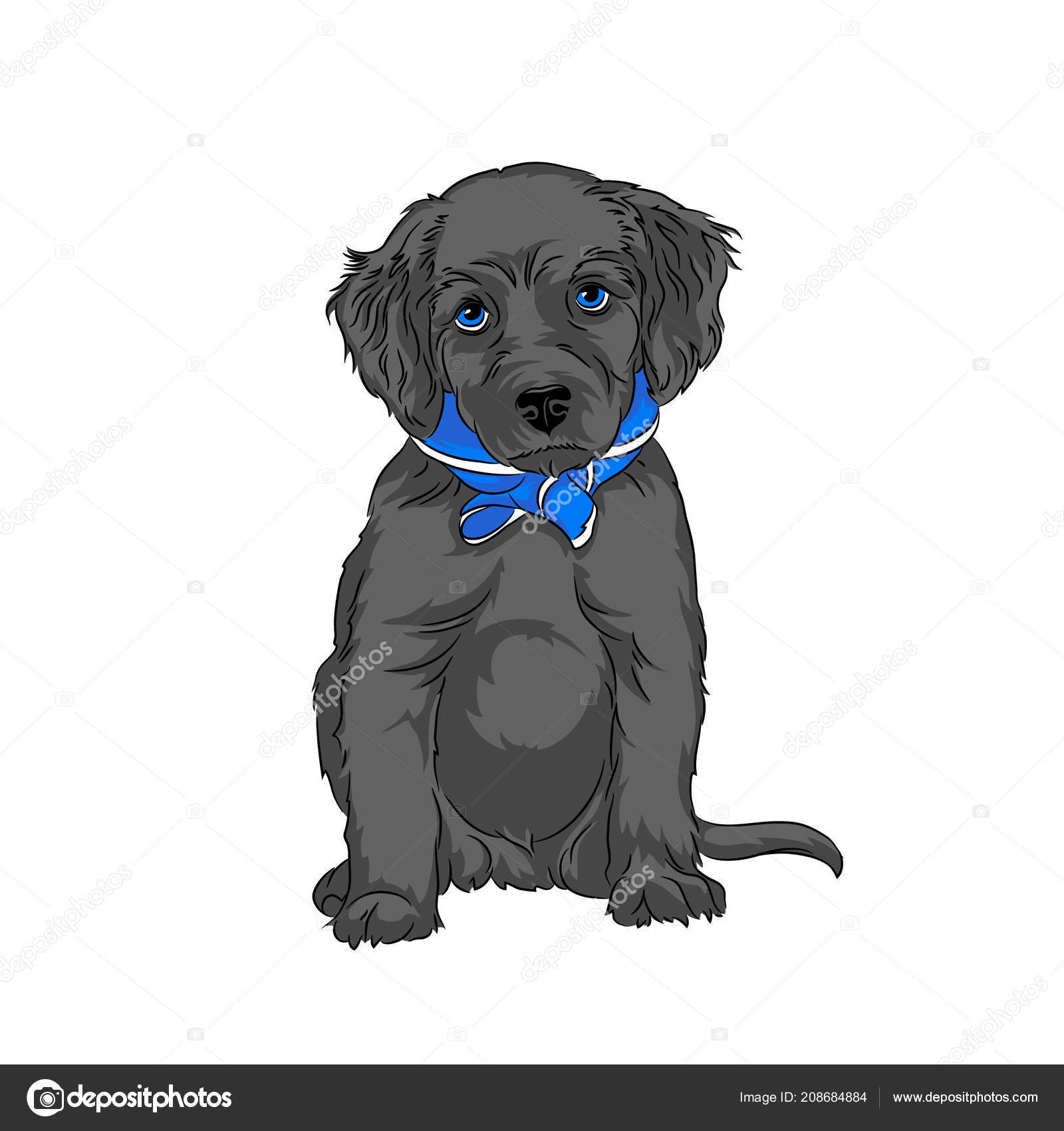 Vector Black Puppy Labrador Sitting Black Dog Stock Vector Image by  ©ArtAndrew #208684884