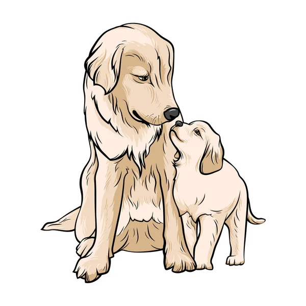 Labrador Con Cachorro Sentado Mirándose — Vector de stock