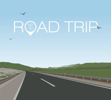 Yaz yeşili dağlarda yol. Seyahat. Stok Vektör İllüstrasyon