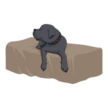 Köpek yatakta yatıyor. Köpek ırkı Büyük Dane. Gri köpek. Stok Vektör İllüstrasyon.