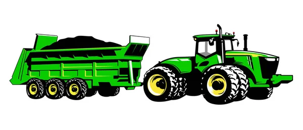 Traktor Dengan Trailer Traktor Itu Mengangkut Muatan Mesin Pertanian Ilustrasi - Stok Vektor
