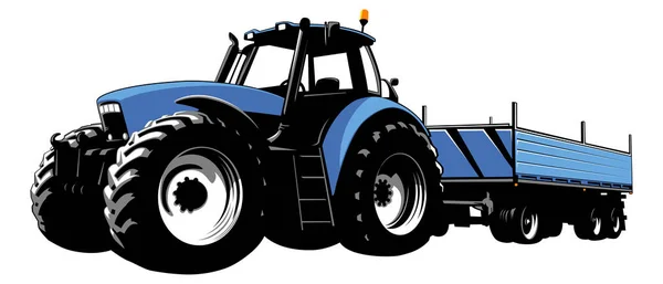 Tractor Azul Con Remolque Para Transporte Mercancías Maquina Agrícola Tractor — Vector de stock