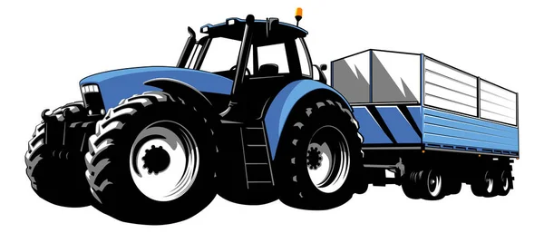 Kék Traktor Nagy Pótkocsi Árufuvarozás Mezőgazdasági Gép Traktor Fehér Alapon — Stock Vector