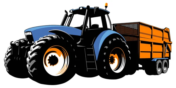 Tracteur Bleu Avec Camion Benne Machine Agricole Tracteur Sur Fond — Image vectorielle