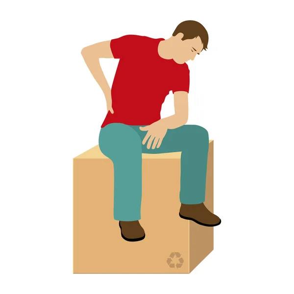 Man Sits Box Man Injured His Back While Carrying Load — ストックベクタ