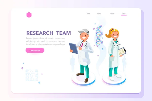 Research Science Technology Concept Scientists Characters Standing Together Can Use — Stock Vector