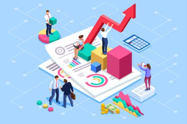Finansal yönetim kavramı. Toplantı veya kavramı denetimini danışman danışmanlık, karakter. Denetim, iş deyimi kavramı. Hayatinizda planı görüntüler. Düz izometrik infographics afiş için.