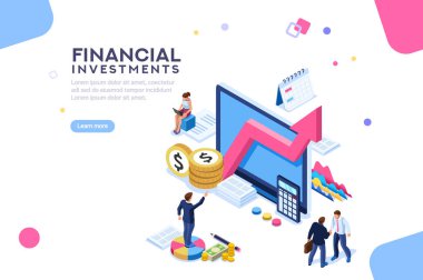 Denge mali değeri, yönetim ve yönetim kavramı. Karakter, bir plan mühendislik insanlar. İstatistik, finansal risk grafik hesaplama. Düz izometrik karakter illüstrasyon vektör.
