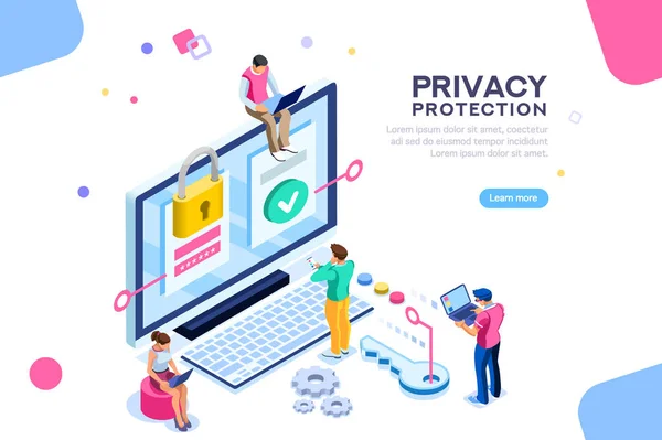 Infográfico Banner Com Herói Proteger Dados Confidencialidade Segurança Proteção Dados — Vetor de Stock