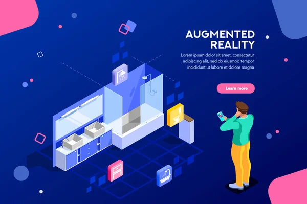 Augmented Reality Visualisatie Apparaat Teken Een Concept Van Meubilair Toepassing — Stockvector