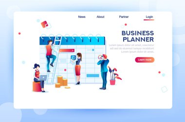 Zaman yönetimi. Saat planlama ve kaydetme. Infographic, masaüstü takvim iş kontrolünü. Hedef proje zamanlamasını Resepsiyon kavramı karakteri ve metin. Düz izometrik görüntüleri, vektör çizim.