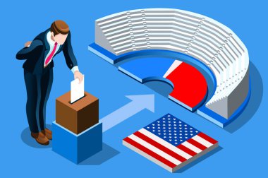 Symbol of republican government. Decision of voter. Democracy campaign. Choice of politics part, a young symbolic day. Election poll, ballot, Vote for presidential. Patriotism concept with characters. clipart