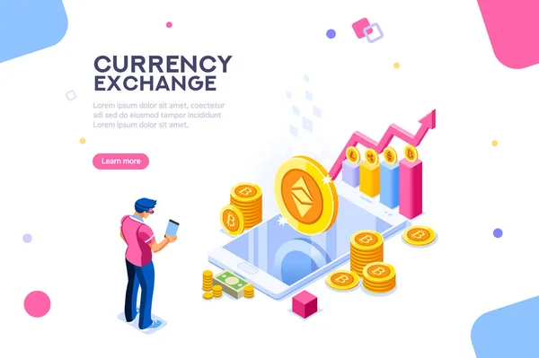 테리의 암호화 트랜잭션 Infographic Exchange Cryptocurrency에 페이지를 합니다 문자와 텍스트 — 스톡 벡터