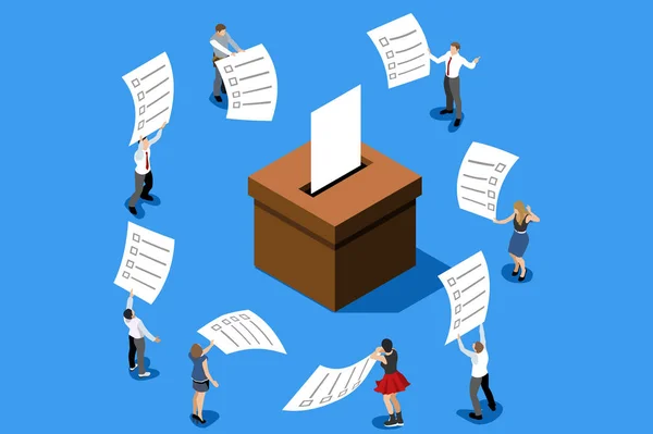 Mão Colocando Rótulo Inquérito Eleitoral Sobre Votação Voto Decisão Democrática — Vetor de Stock