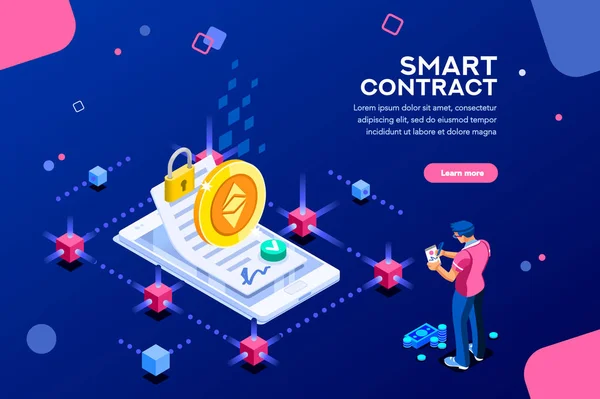 Cryptography Infographics Contract Concept Contractor Develop Payment Deal Pay Chain — Stock Vector