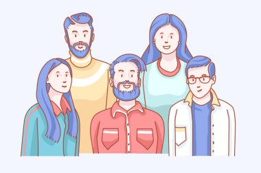 Arkadaşlar. Yumuşak doodle açık ilişki kroki davranışların. Atış gülümseyen, seyir ve bir grup toplama adam gibi hissediyorum. Vektör tasarım konsepti karakter yumuşak sesi mono klip sanat el ile çizilmiş.