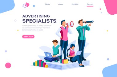 Strateji ve promosyon kişiler için kavramsal bir uygulama üzerinde analiz. Infographic, entegre sanayi. Tasarımcısı şirket mekanizmaları, eğlenceli bir veri kaynağı için ilham kaynağı. Karakter vektör konseptiyle
