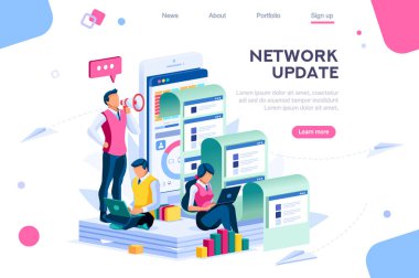 Şirket bilgi arayın. İletişim sanal ağ üzerinde bilgi web sitesi gazetesinin güncelleştirmek. Başlık, canlı uygulama için sosyal basın multimedya kapağında son haberler. Vektör çizim