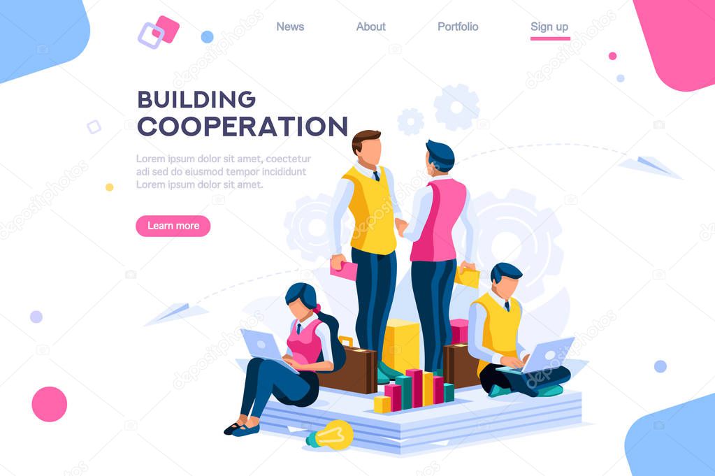 Message for cooperation, graphs of community plan. Pay for building a company conversation. Development metaphor, join persons on a series of plant solutions. Factory flat modern vector illustration.