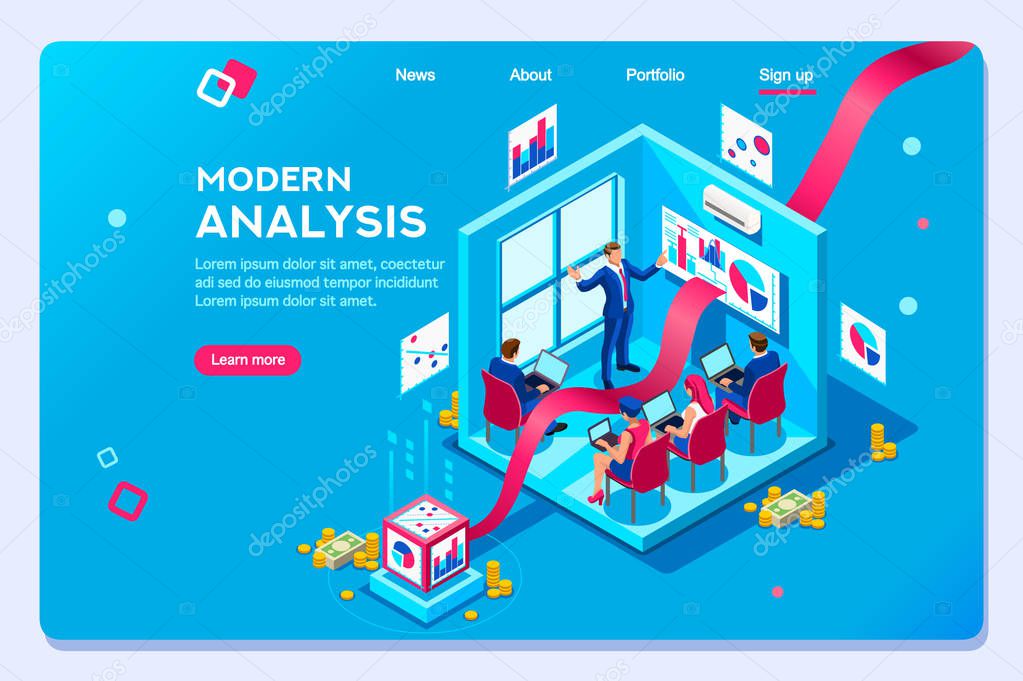 Template optimization, creative interactive color on workspace, development workplace. Infographic of analysing strategy engine with characters. Concept of analysis modern vector illustration flat set