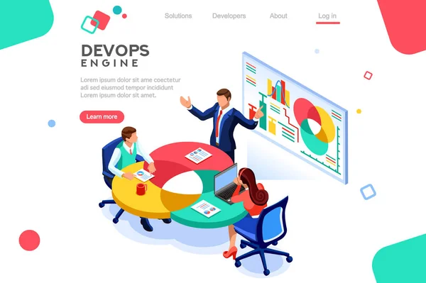 DevOps Infográfico Isométrico —  Vetores de Stock