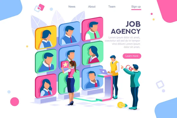 Client employee job agency character hire group contract social employer. Flat color icons, creative illustrations, isometric infographic images, web banner - Vector — Stock Vector