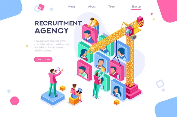 Vector business vacancy, employer social contract, group hire character. Agency job. Employee client. Flat color icons, creative illustrations, isometric infographic images, web banner - Vector — Stock Vector