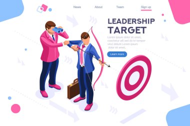 İnsanları yönetmek, ileri ye doğru hedef le. Liderlik, yoluna tırmanma, iş eylemi. Web afiş, infographics, kahraman görüntüleri için kullanabilirsiniz. Beyaz arka planda yalıtılmış düz isometrik vektör çizimi