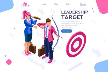 İnsanları yönetmek, ileri ye doğru hedef le. Liderlik, yoluna tırmanma, iş eylemi. Web afiş, infographics, kahraman görüntüleri için kullanabilirsiniz. Beyaz arka planda yalıtılmış düz isometrik vektör çizimi