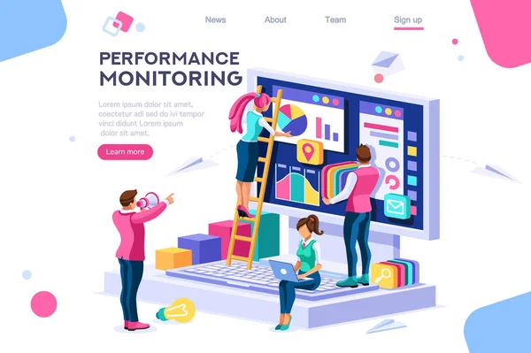 抽象的なはしごのプレゼンテーション。コレクションを監視します。シンプルなデザイナ構築モニターチャートのパフォーマンス。フラットカラーアイコン、クリエイティブイラスト、アイソメトリックインフォグラフィック画像、ウェブバナー — ストックベクタ