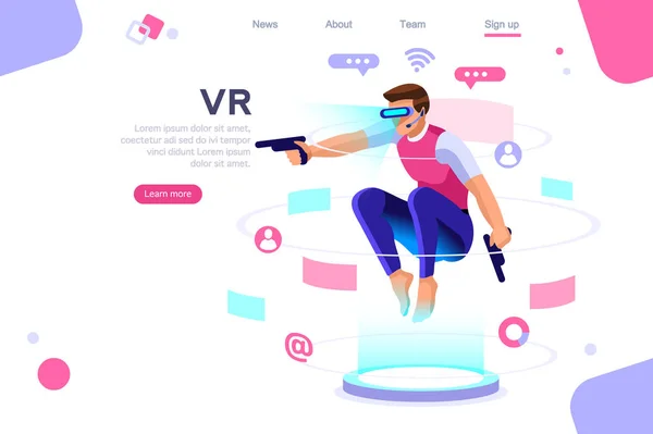 Imágenes visuales, vista de experiencia virtual. Ciberespacio, concepto de trabajo multimedia plano. Puede utilizar para banner web, infografías, imágenes de héroes. Ilustración plana de vectores isométricos . — Archivo Imágenes Vectoriales