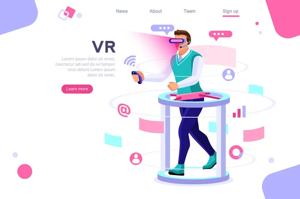 Imágenes visuales, vista de experiencia virtual. Ciberespacio, concepto de trabajo multimedia plano. Puede utilizar para banner web, infografías, imágenes de héroes. Ilustración plana de vectores isométricos . — Vector de stock