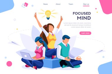 Arama fikirleri, konsantrasyon kavramı. Meditasyon, sağlık kavramı, web afiş, infographics, kahraman görüntüleri için kullanabilirsiniz. Beyaz arka planda yalıtılmış düz isometrik vektör çizimi