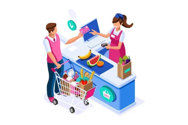 Supermarket Buyer Concept Grocery Cart — 스톡 벡터