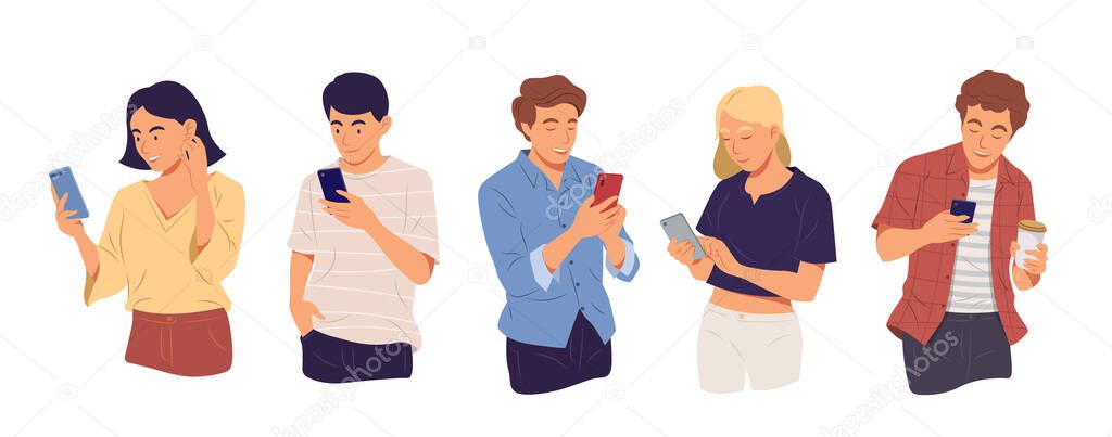 Young people using technology gadget smartphone