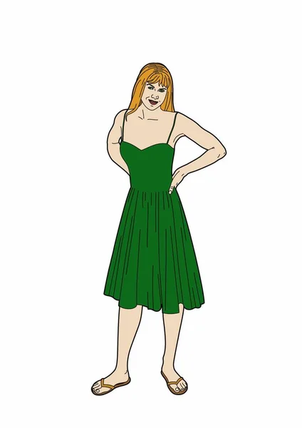 Векторная Иллюстрация Матери Семьи Зеленом Платье Файл Eps — стоковый вектор