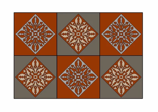 古いタイル張りの床と様式化された花 Eps ファイルのベクトル イラスト — ストックベクタ
