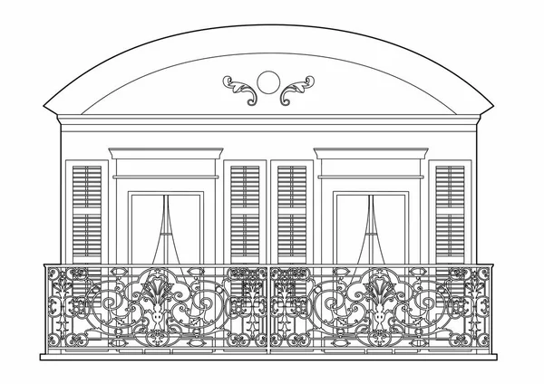 Illustrazione Vettoriale Antico Balcone Con Due Finestre File Eps — Vettoriale Stock