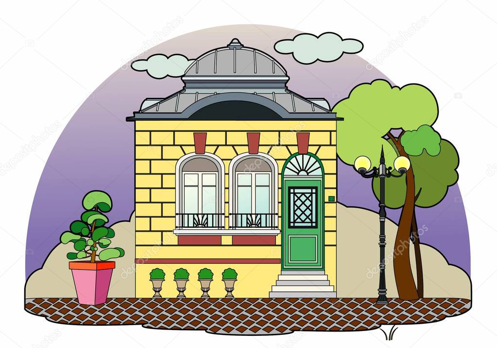 Vector illustration of a yellow beautiful house, EPS 10 file
