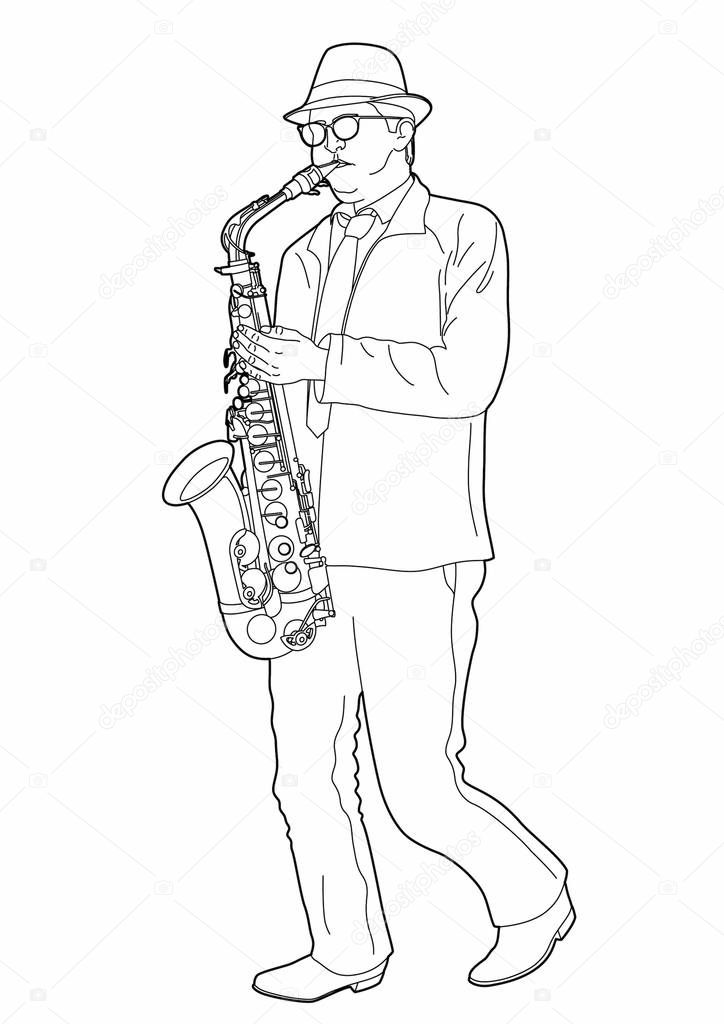 Drawing of a man playing the saxophone, EPS 10 file