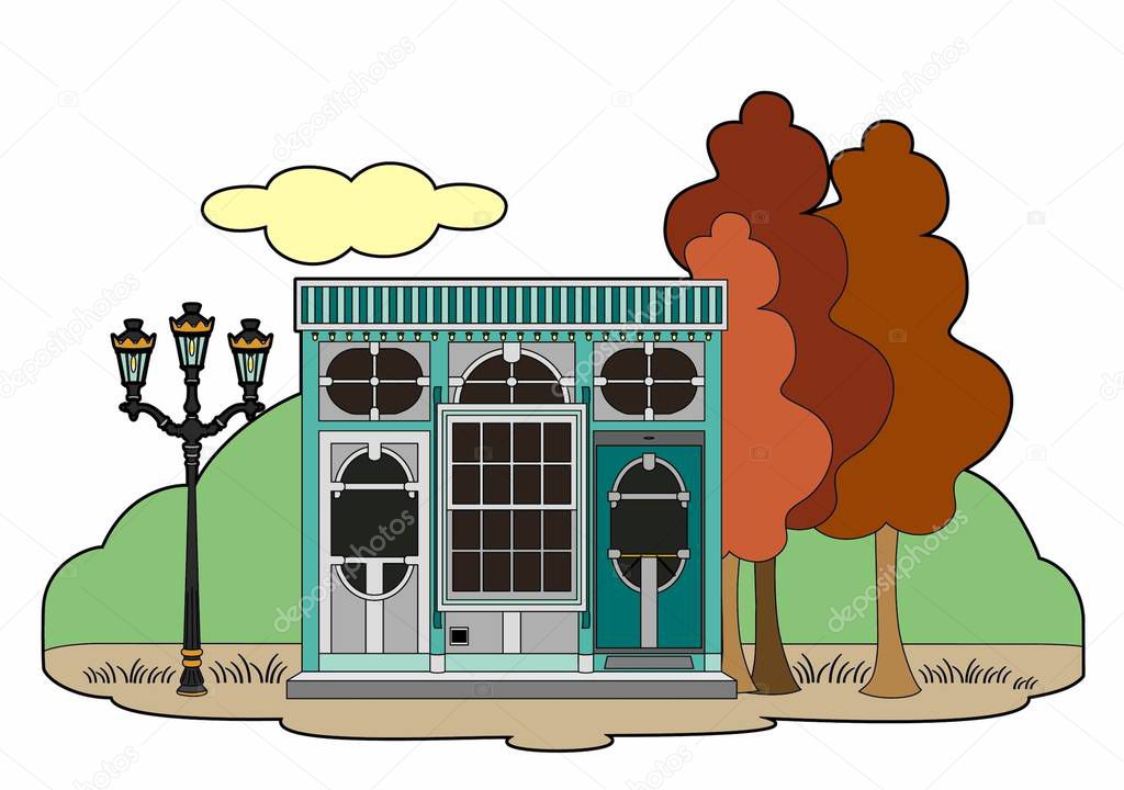 Vector illustration of a restaurant in the countryside, EPS 10 file