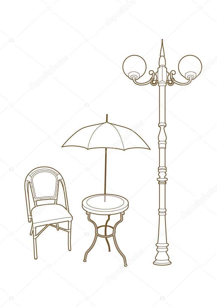 Vector illustration of an outdoor furniture under a lamppost, EPS 10 file