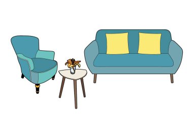 Oturma odasındaki mobilyaların temsilcisi.