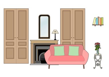 Şömineli bir oturma odasının vektör illüstrasyonu, EPS 10 dosyası