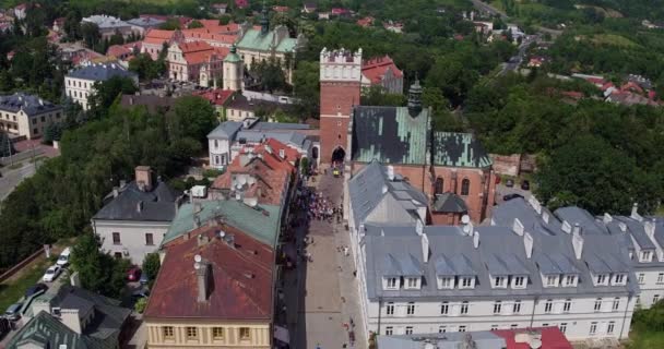 Sandomierz Poland Brama Opatowska City Aerial Drone Video Ujecie Lotnicze — Stock Video