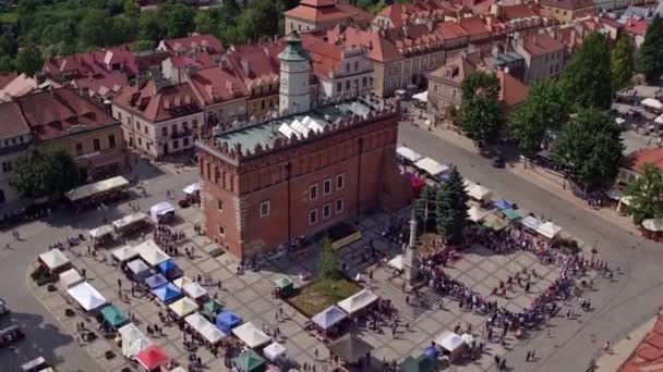 Ciudad Sandomierz Polonia Video Aéreo Wisla River — Vídeos de Stock