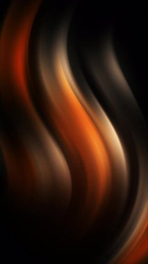 Siyah arka plandaki dalgalar gibi sıcak turuncu alevler, hareket hissi. Soyut animasyon döngüsü. Dikey video.