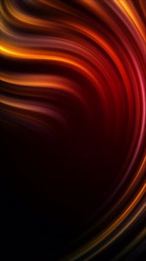 Karanlık arka planda parlak renkli dalgalar, canlı ve akıcı hareket. Kavisli soyut çizgi. Uzayı kopyala Döngülü. Dikey video.