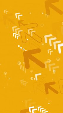 Oklar yukarı ve sağa dönük turuncu arkaplan. Döngü hareketi grafiği. Dikey video.