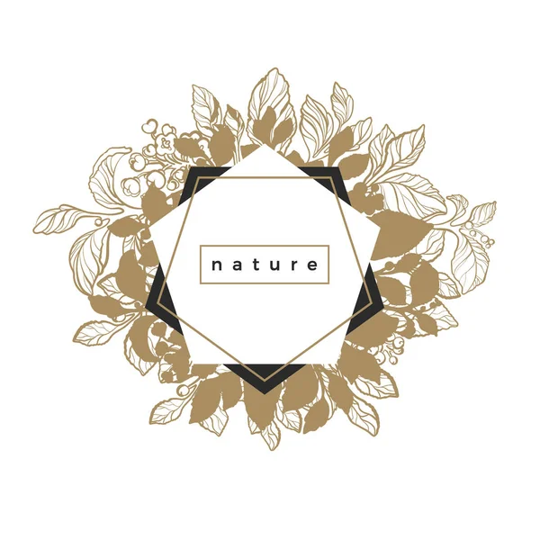 Modèle Tendance Cadre Nature Géométrique Symbole Bouquet Floral Bio Carte — Image vectorielle